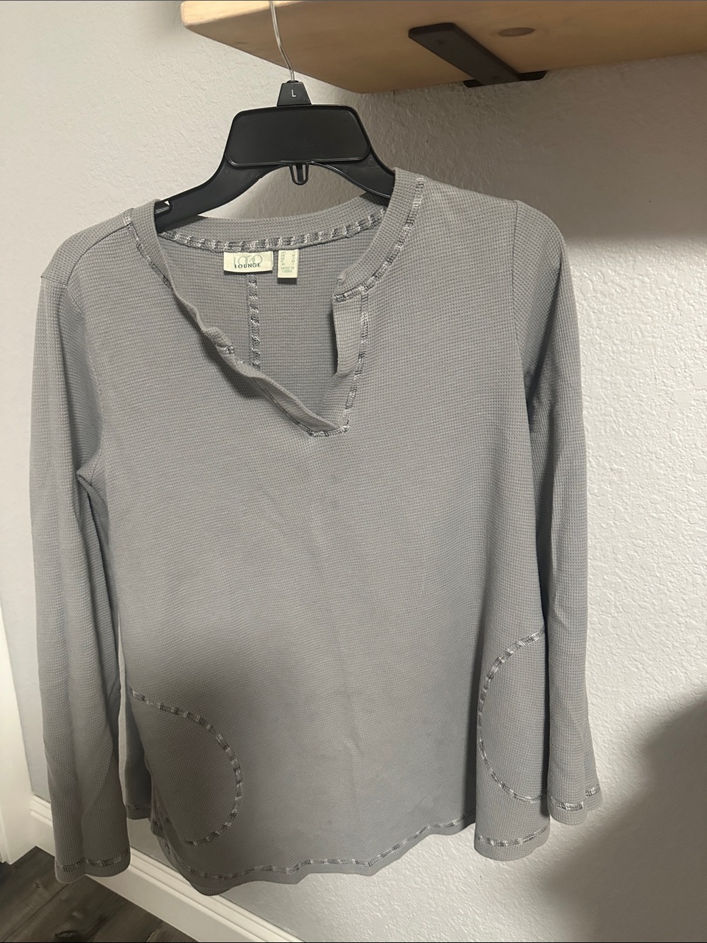 Logo Lounge Light Gray Long-Sleeve Thermal Top with Stitch Trim